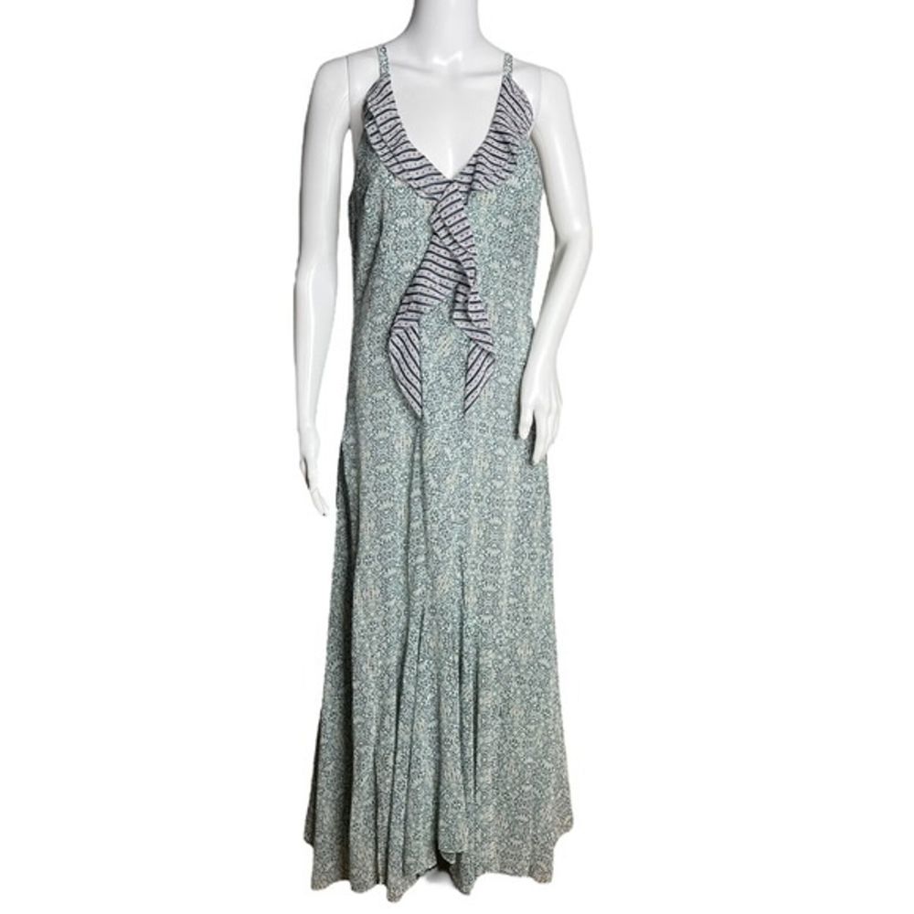 CAbi Dress Womens 4 Green Purple Morocco Garden Party Ruffles‎ Maxi Bloomcore